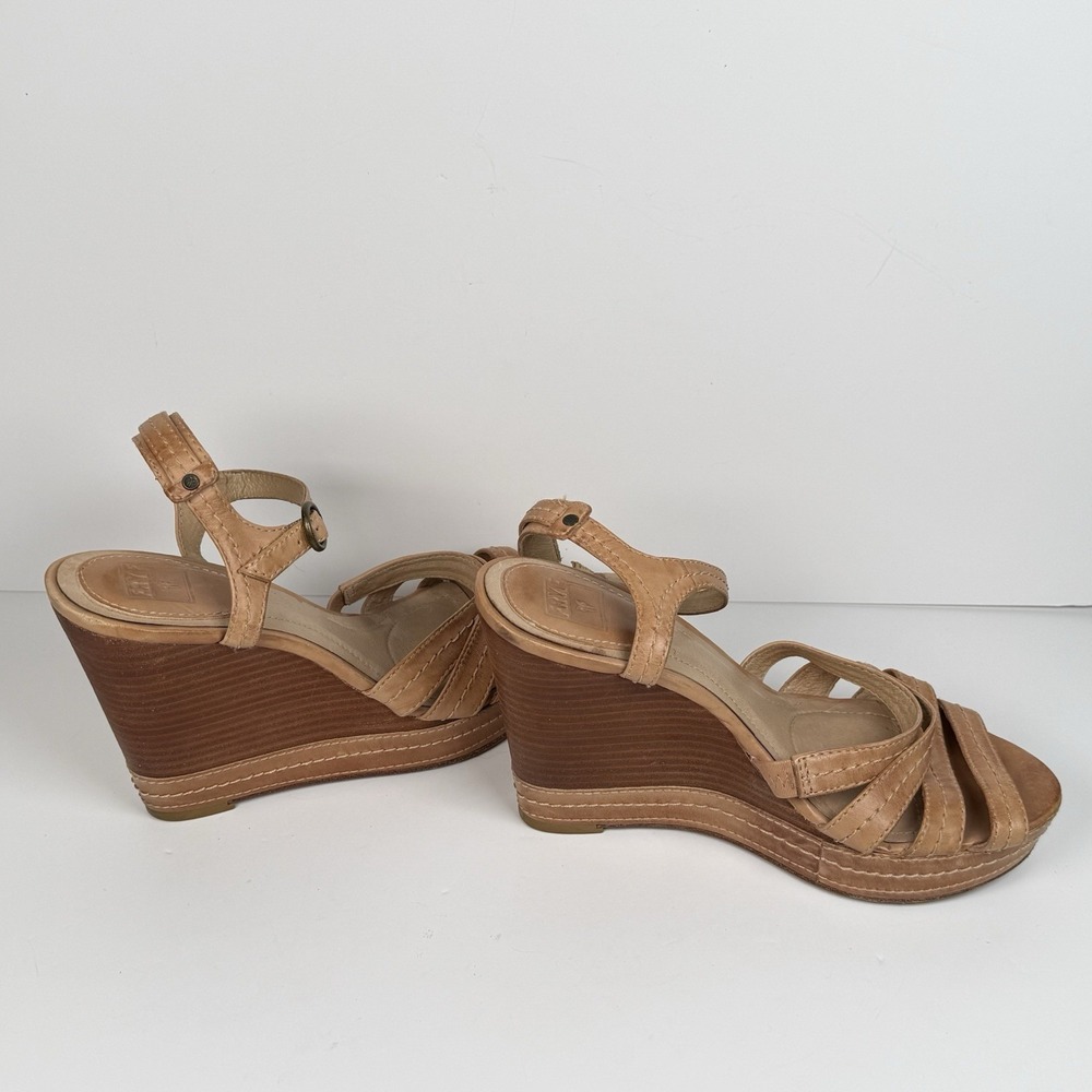 Frye Corrina Stitch Tan Leather Platform Wedge Heel Shoes Strappy Sandal Women 9 - Picture 2 of 9